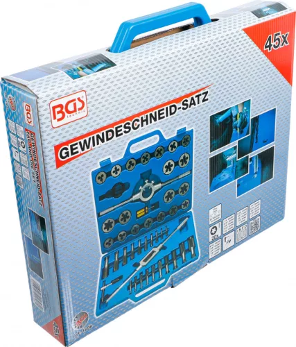 BGS technic Menetfúró és menetmetsző készlet colos UNC/UNF menetekhez, 1/4”–1”, 45 részes (BGS 1898)