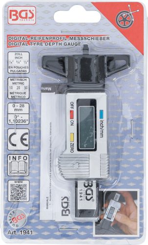 BGS technic Profil mélység mérő digitális, gumiabroncshoz 0,00-28mm (BGS 1941)