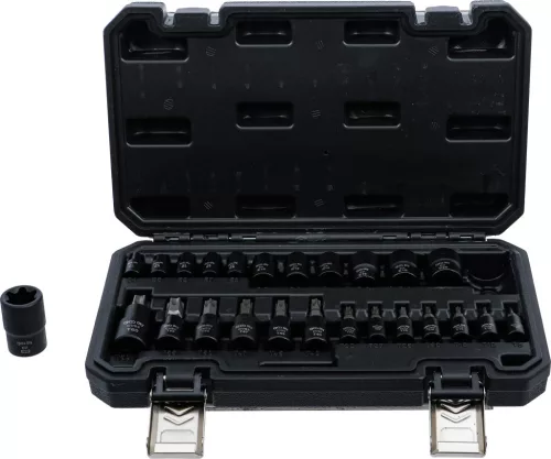 BGS DIY Behajtófej/dugókulcskészlet | 6,3 mm (1/4"), 10 mm (3/8"), 12,5 mm (1/2") | E-profil/T-profil (Torx) | 25 darabos (20124)