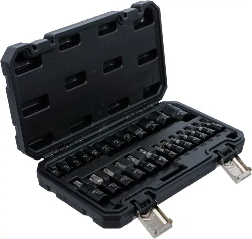 BGS DIY Behajtófej/dugókulcskészlet | 6,3 mm (1/4"), 10 mm (3/8"), 12,5 mm (1/2") | E-profil/T-profil (Torx) | 25 darabos (20124)