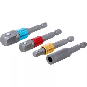   BGS DIY Adapterkészlet fúrógépekhez | színes | Külső hatszögletű kulcsnyílású hajtás 6,3 mm (1/4") | 6,3 mm (1/4"), 10 mm (3/8"), 12,5 mm (1/2"), Belső hatszögletű 6,3 mm (1/4") | 4 darabos (20814)