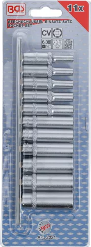 BGS technic Dugókulcsfej készlet hosszú hatszög fejekkel, 1/4”, 4–13 mm, 11 részes (BGS 2221)