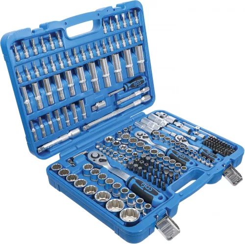 BGS technic Dugókulcs készlet tizenkétlapú profillal, 1/4”–3/8”–1/2”, 192 részes, króm-vanádium acél (BGS 2286)