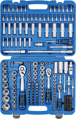 BGS technic Dugókulcs készlet tizenkétlapú profillal, 1/4”–3/8”–1/2”, 192 részes, króm-vanádium acél (BGS 2286)