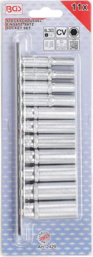 BGS technic Dugókulcsfej készlet hosszú colos hatszög fejekkel, 1/4”, 3/16”–1/2”, 11 részes (BGS 2429)