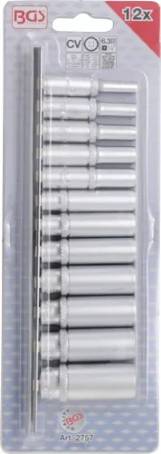 BGS technic Dugókulcsfej készlet hosszú colos tizenkétlapú fejekkel, 1/4”, 5/32”–9/16”, 12 részes (BGS 2757)