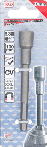 BGS technic Extra hosszú dugófej, 10 mm-es, 6 lapos fej - fúróba fogható, 6 lapos szár (BGS 2766)