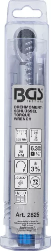 BGS technic Nyomatékkulcs 1/4”, 5–25 Nm, 72 fogú keskeny racsnifej, ±3% (BGS 2825)