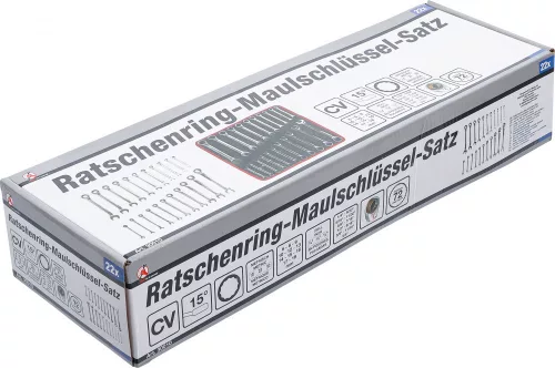 BGS DIY Racsnis csillag-villáskulcs készlet metrikus és colos méretekkel, 72 fogú, 22 részes (BGS 30010)