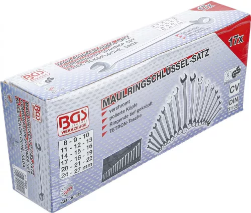 BGS technic 17 részes hajlított csillag-villáskulcs készlet, 8-27 mm (BGS 30302)