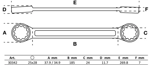BGS technic Csillagkulcs | extra lapos | 25 x 28 mm (30342)