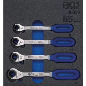   BGS technic 1/6 Szerszámtálca szerszámkocsihoz: 4 részes racsnis nyitott kulcs (fékcsőkulcs) készlettel, 8-10-11-12 mm (BGS 30833)