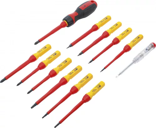 BGS technic VDE szigetelt csavarhúzó készlet cserélhető pengékkel, SL / PH / PZ / Torx, 13 részes (BGS 35814)