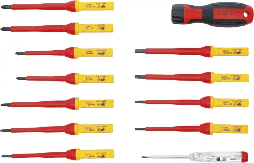 BGS technic VDE szigetelt csavarhúzó készlet cserélhető pengékkel, SL / PH / PZ / Torx, 13 részes (BGS 35814)