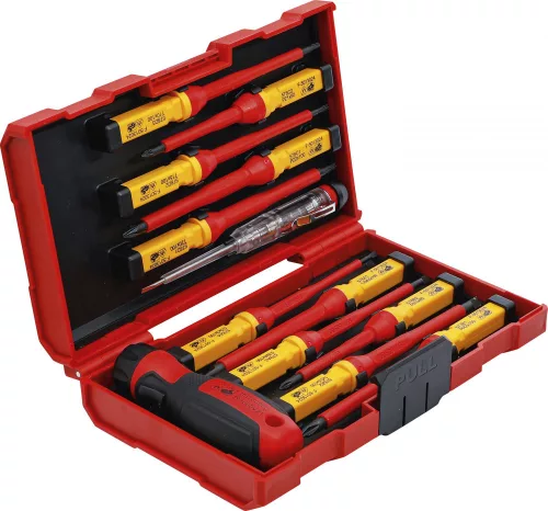 BGS technic VDE szigetelt csavarhúzó készlet cserélhető pengékkel, SL / PH / PZ / Torx, 13 részes (BGS 35814)