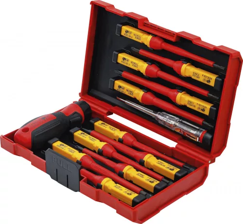 BGS technic VDE szigetelt csavarhúzó készlet cserélhető pengékkel, SL / PH / PZ / Torx, 13 részes (BGS 35814)