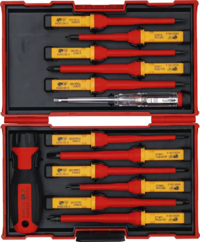 BGS technic VDE szigetelt csavarhúzó készlet cserélhető pengékkel, SL / PH / PZ / Torx, 13 részes (BGS 35814)