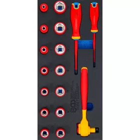   BGS technic Műhelykocsi-betétek 1/3: VDE dugókulcsos és csavarhúzókészlet | 10 mm (3/8") | 17 darabos (35867)