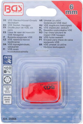 BGS technic VDE dugókulcs hatszögletű | 10 mm (3/8") | 6 mm (35868)