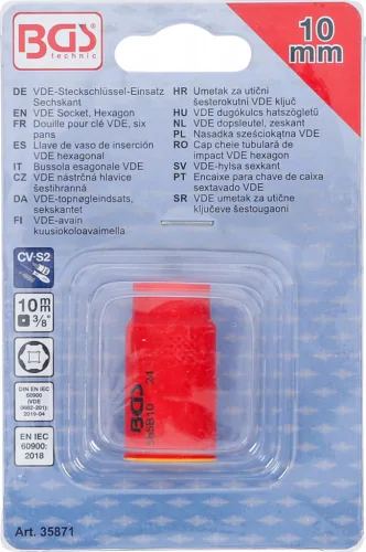 BGS technic VDE dugókulcs hatszögletű | 10 mm (3/8") | 10 mm (35871)