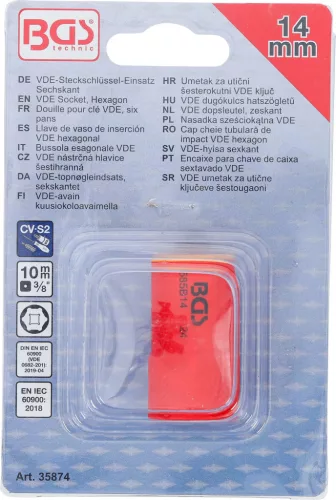 BGS technic VDE dugókulcs hatszögletű | 10 mm (3/8") | 14 mm (35874)