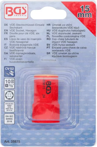 BGS technic VDE dugókulcs hatszögletű | 10 mm (3/8") | 15 mm (35875)