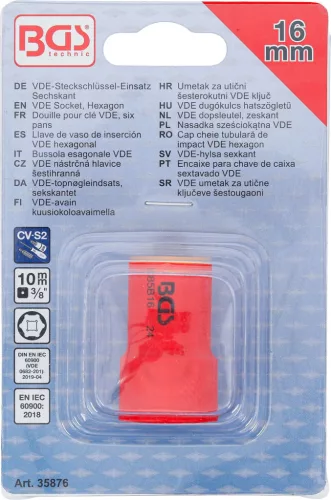 BGS technic VDE dugókulcs hatszögletű | 10 mm (3/8") | 16 mm (35876)