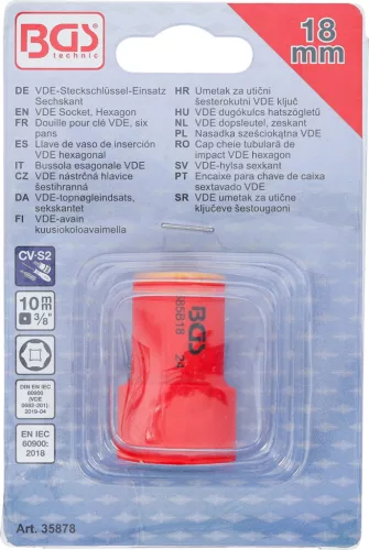BGS technic VDE dugókulcs hatszögletű | 10 mm (3/8") | 18 mm (35878)