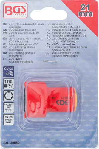 BGS technic VDE dugókulcs hatszögletű | 10 mm (3/8") | 21 mm (35880)