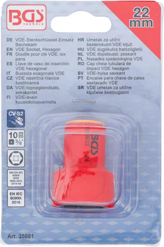 BGS technic VDE dugókulcs hatszögletű | 10 mm (3/8") | 22 mm (35881)