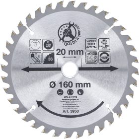   BGS DIY Karbid hegyű körfűrész tárcsa, 160 x 20 x 2.4 mm, 36 fogú (BGS 3950)