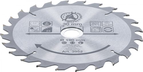 BGS DIY Karbid hegyű körfűrész tárcsa, 190 x 30 x 2.5 mm, 24 fogú (BGS 3952)