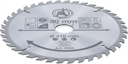 BGS DIY Karbid hegyű körfűrész tárcsa, 210 x 30 x 2.6 mm, 40 fogú (BGS 3953)