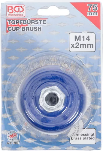 BGS technic Drótkorong kefe, 75 mm átmérő x 57 mm magasság, M14x2 menet, rézbevonat (BGS 3983)