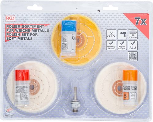 BGS technic Polírozó készlet 7 részes, puha fémhez (BGS 3990)
