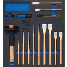   BGS technic 2/3 Szerszámtálca szerszámkocsihoz: 15 részes pontozó, kiütő, véső készlettel (BGS 4045)