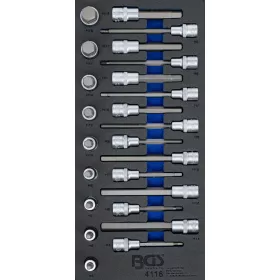   BGS technic 1/3 Szerszámtálca szerszámkocsihoz: 1/2" Bit dugókulcs készlet | Imbusz | 24 darabos (BGS 4116)