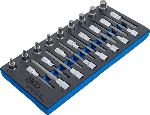BGS technic 1/3 Szerszámtálca szerszámkocsihoz: 1/2" Bit dugókulcs készlet | Imbusz | 24 darabos (BGS 4116)