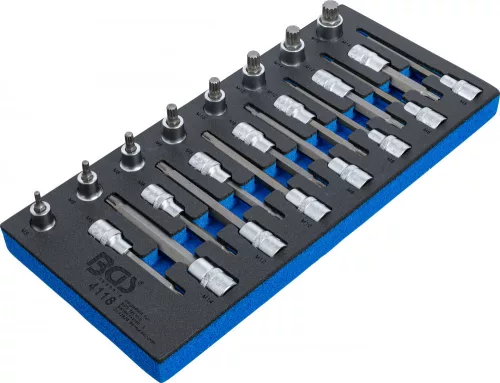BGS technic 1/3 Szerszámtálca szerszámkocsihoz: 1/2" Bit dugókulcs készlet | belső bordázattal (XZN) | 22 darabos (BGS 4118)
