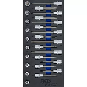   BGS technic 1/3 Szerszámtálca szerszámkocsihoz: 1/2" Bit dugókulcs készlet | T-profil (Torx) | 26 darabos (BGS 4119)