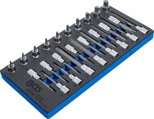 BGS technic 1/3 Szerszámtálca szerszámkocsihoz: 1/2" Bit dugókulcs készlet | T-profil (Torx) | 26 darabos (BGS 4119)