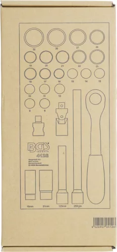 BGS technic 1/3 Szerszámtálca szerszámkocsihoz: 27 részes dugókulcs készlettel, 1/2", 8-32 mm (BGS 4126)