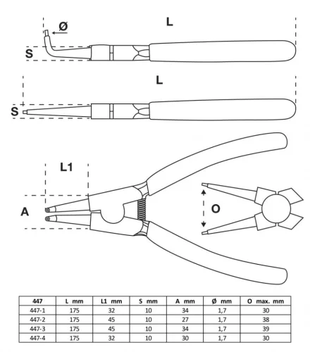 BGS technic Seeger gyűrű fogó készlet 4 részes, 175mm (BGS 447)