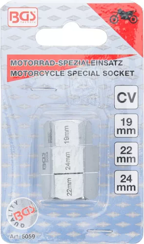 BGS technic Speciális dugókulcs fej motorkerékpárokhoz, 19-22-24 mm (BGS 5059)