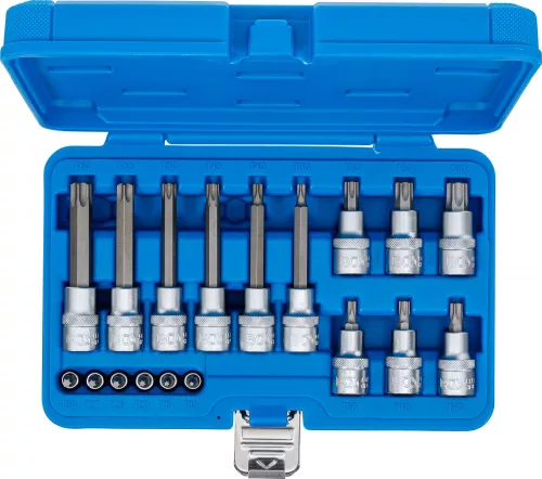 BGS technic Bitfej készlet, 1/4" / 1/2", T-profil (Torx), 18 darabos (5173)