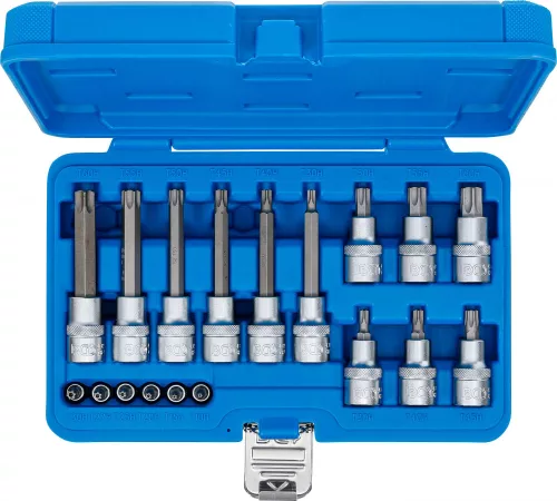 BGS technic Bitfej készlet, 1/4" / 1/2", T-profil (Torx) furattal, 18 darabos (5174)