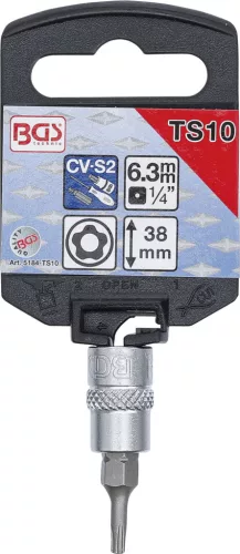 BGS technic 1/4" Biztonsági Torx (fúrt) bitfej, TS10x38 mm (BGS 5184-TS10)