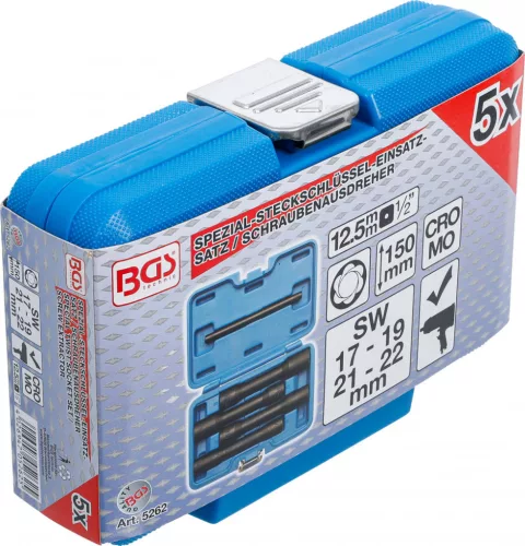 BGS technic 5 részes 1/2" speciális csavarkiszedő készlet Kerékhez, 150mm hosszú (BGS 5262)