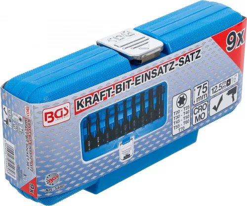 BGS technic 9 részes Torx levegős bitkészlet 1/2" T20-T70 (BGS 5480)