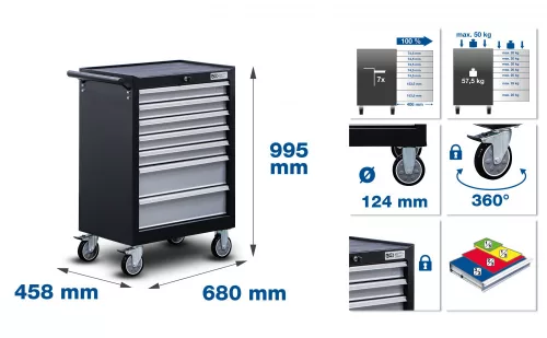 BGS technic Műhelykocsi | 7 fiókos | 246 szerszámmal (BGS 6060)